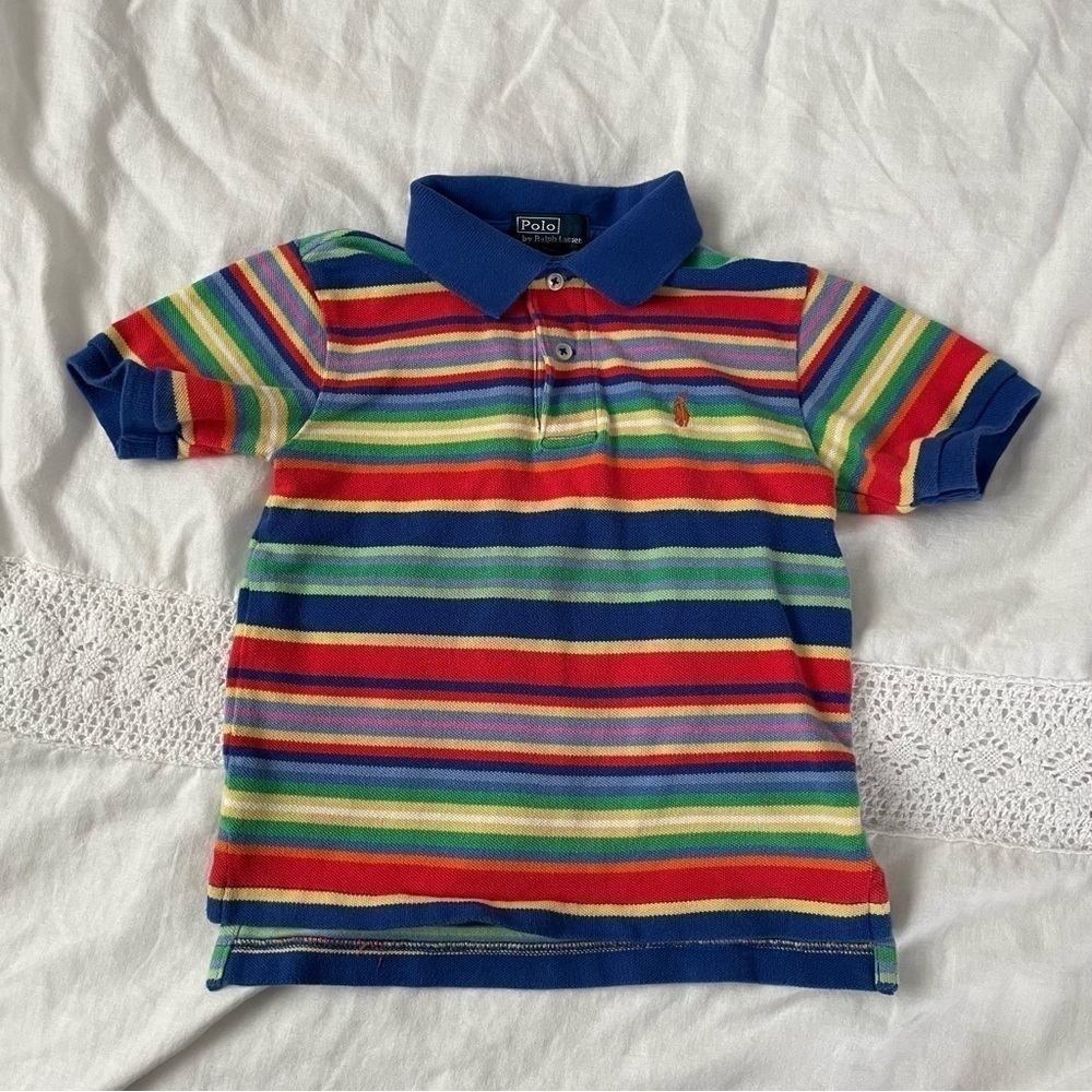 Polo by Ralph Lauren 3/3T 100% cotton short sleeve stripe polo with green pony